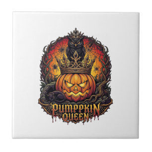 Azulejo Reina de la Calabaza Halloween Búho Araña Gato Neg