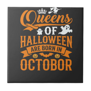 Azulejo Reinas de Halloween Nacidas en Octubre Tipografía