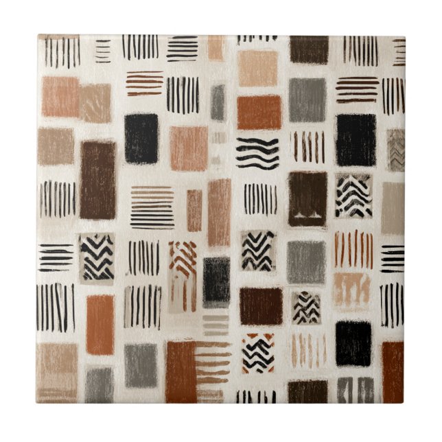 Azulejo Rejilla abstracta boho terrosa - Textura dibujada  (Frente)