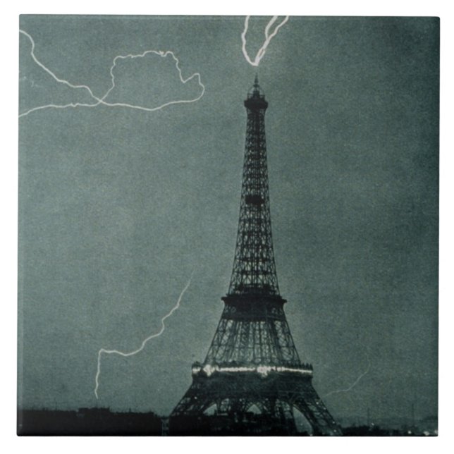 Azulejo Relámpago que impacta la Torre Eiffel (Frente)