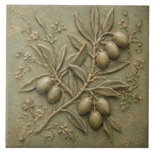 Azulejo Relieve Falso Botánico de Olivar Rústico