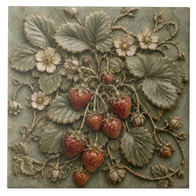Azulejo Relieve Falso de Cerezo Rojo Rústico (Frente)