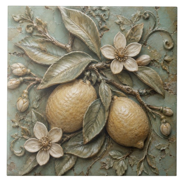 Azulejo Relieve Falso de Citrus Flor de Limón Rústica (Frente)