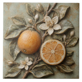 Azulejo Relieve Falso de Rama de Naranja Antigua Citrus