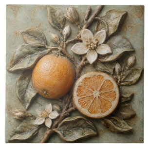 Azulejo Relieve Falso de Rama de Naranja Antigua Citrus