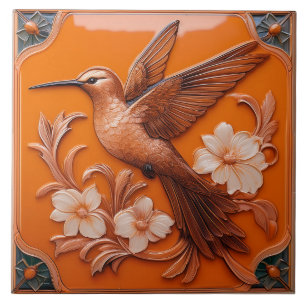 Azulejo Relieve falso naranja Art Nouveau Colibrí L