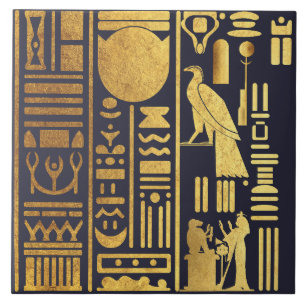 Azulejo Relieve metalizado dorado jeroglífico egipcio