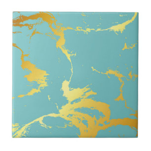 Azulejo Relieve metalizado dorado turquesa