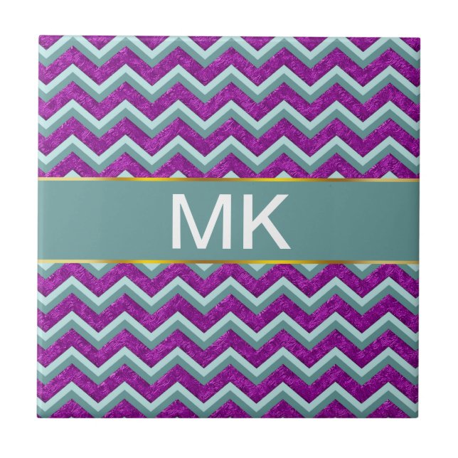 Azulejo Relieve metalizado magenta y patrón ZigZag Verde a (Frente)