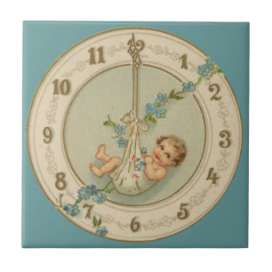 Azulejo Reloj Antiguo Bebé de Año Nuevo