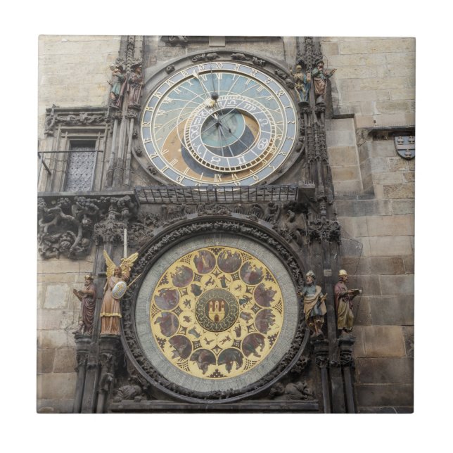 Azulejo Reloj astronómico en foto del recuerdo de Praga (Frente)