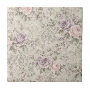 Azulejo Reloj de pared cuadrado de rosas shabby chic vinta