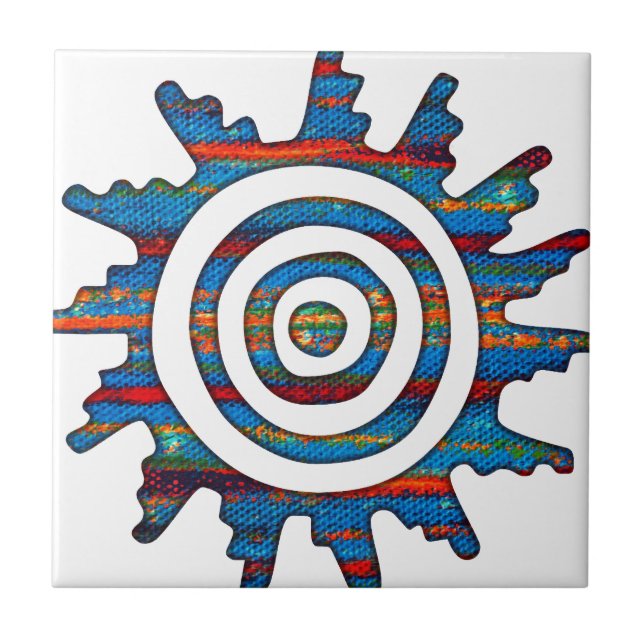 Azulejo Reloj de sol multicolor maya azteca (Frente)