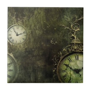 Azulejo Reloj de Steampunk Rústico Esmeralda Verde (9)