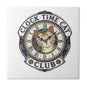 Azulejo Reloj de tiempo gato camiseta gráfica arte - Reloj