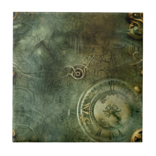 Azulejo Reloj de vapor de la Rústica Verde Esmeralda (5)