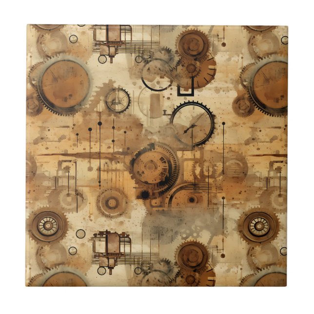 Azulejo Reloj Grunge Rústico Steampunk (Frente)