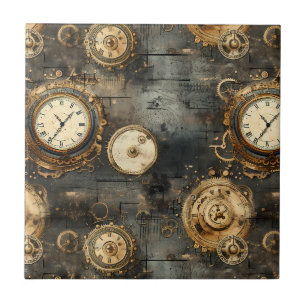 Azulejo Relojería antigua de vapor Bronce Negro