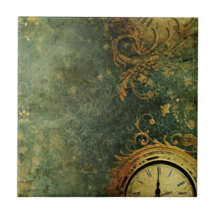 Azulejo Relojería Antigua Esmeralda Verde Steampunk