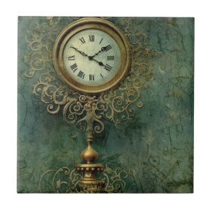 Azulejo Relojería clásica steampunk con esmeralda rústica