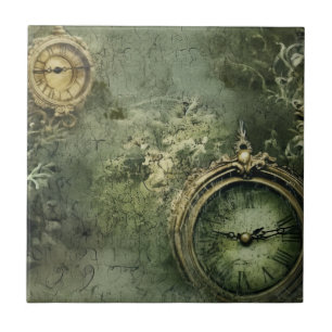 Azulejo Relojería Victoriana Steampunk en Verde Esmeralda