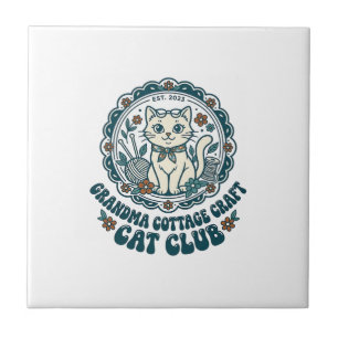 Azulejo Remera de Arte para Amantes de Gatos de Abuela Cot