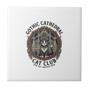 Azulejo Remera gráfica de gato de catedral gótica - Gótico