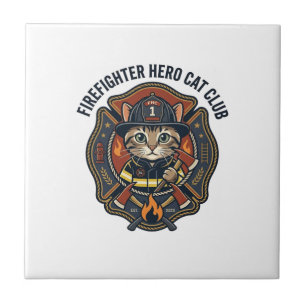 Azulejo Remera gráfica de gato héroe bombero - Bombero