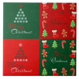 Azulejo Remiendo de las Felices Navidad en verde y rojo