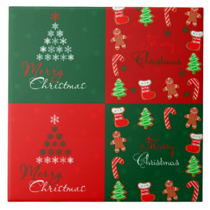 Azulejo Remiendo de las Felices Navidad en verde y rojo