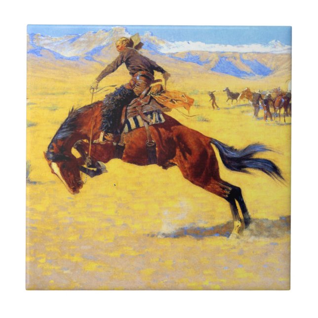 Azulejo Remington Old West Horse y Cowboy (Frente)