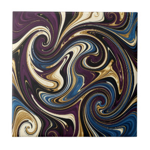 Azulejo Remolino de mármol púrpura dorado azul abstracto