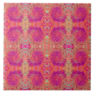 Azulejo Remolino de mármol púrpura y coral abstracto retro