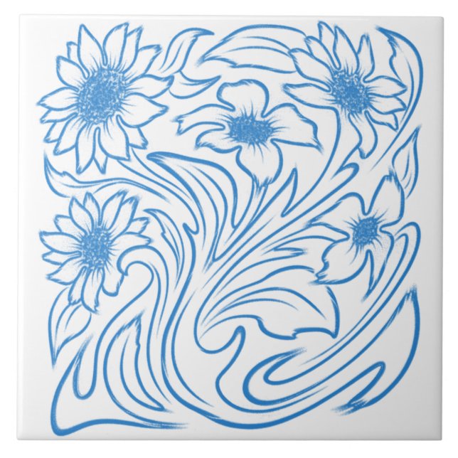 Azulejo Remolino Floral Azul Botánico (Frente)