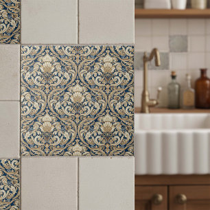 Azulejo Remolinos de Acanto Barroco Pat#3 Azul Oro ID1194
