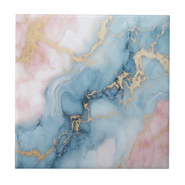 Azulejo Remolinos de rosa, azul y dorado (Frente)