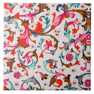 AZULEJO RENAIMIENTO FLORENTINO ROJO FLORAL REMOLINOS, FLOR