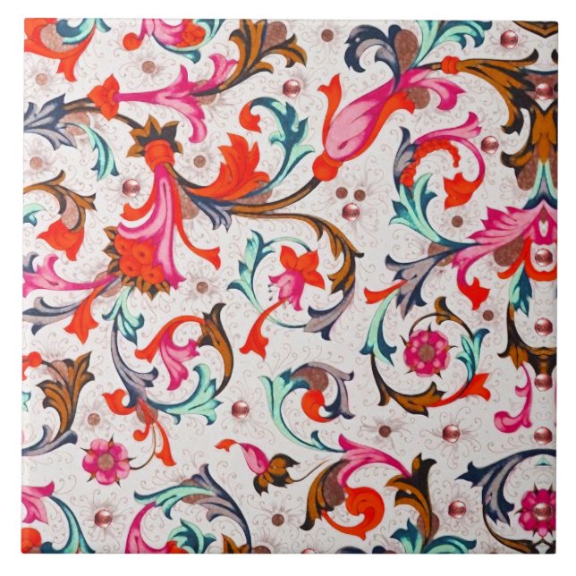 AZULEJO RENAIMIENTO FLORENTINO ROJO FLORAL REMOLINOS, FLOR (Frente)