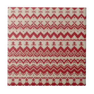 Azulejo Reno ciervo nórdico de punto rojo y crema
