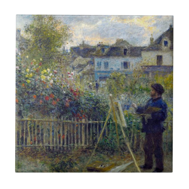 Azulejo Renoir - Claude Monet pintando en su jardín (Frente)