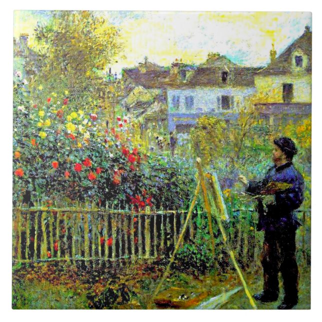 Azulejo Renoir - Pintura de Monet en su jardín (Frente)