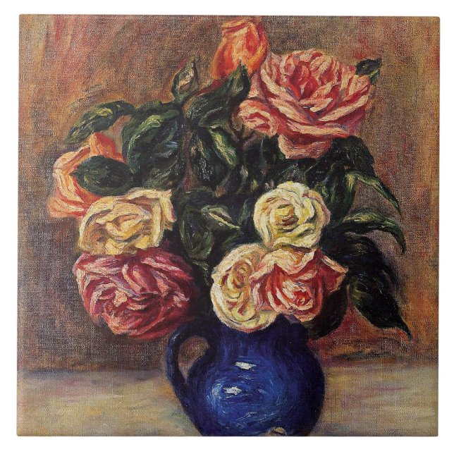 Azulejo Renoir - Rosas en un Jarrón Azul (Frente)