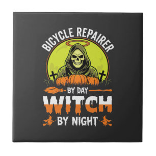 Azulejo Reparador De Bicicletas De Halloween De Día Bruja