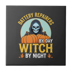 Azulejo Reparador De Pilas De Halloween Bruja Por La Noche