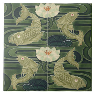 Azulejo Réplica de Arte Nouveau Alemán Jugendstil Pez Esta
