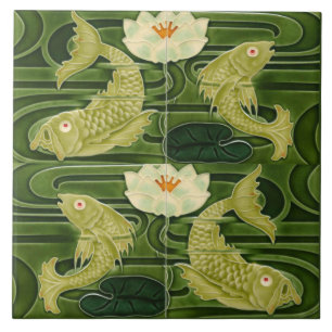 Azulejo Réplica de Arte Nouveau Jugendstil Alemán Pez Esta