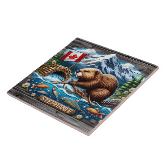 Azulejo Represa de construcción de castores canadiense cer