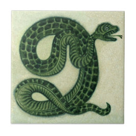 Azulejo Repro 1880 De Morgan Snake Verde pintado a mano