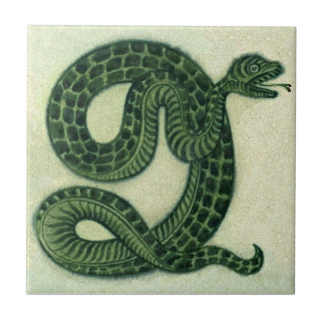 Azulejo Repro 1880 De Morgan Snake Verde pintado a mano (Frente)