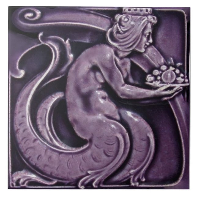 Azulejo Repro 1900 Villeroy+Boch Purple Majolica Sirenita (Frente)